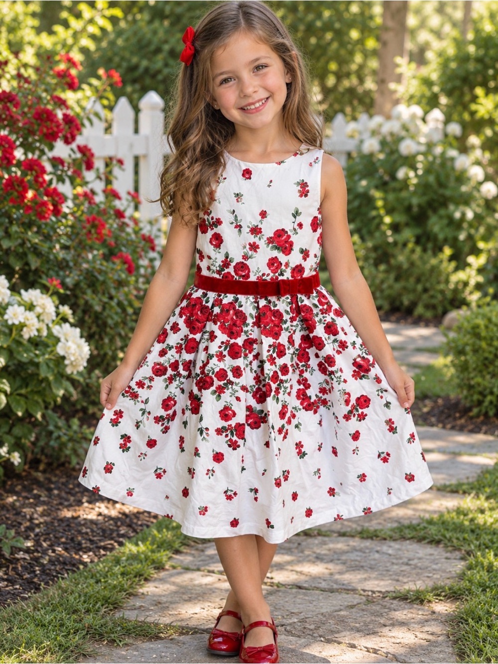 Janie and Jack 7 Falling Rose Floral Sleeveless Holiday Christmas Dress